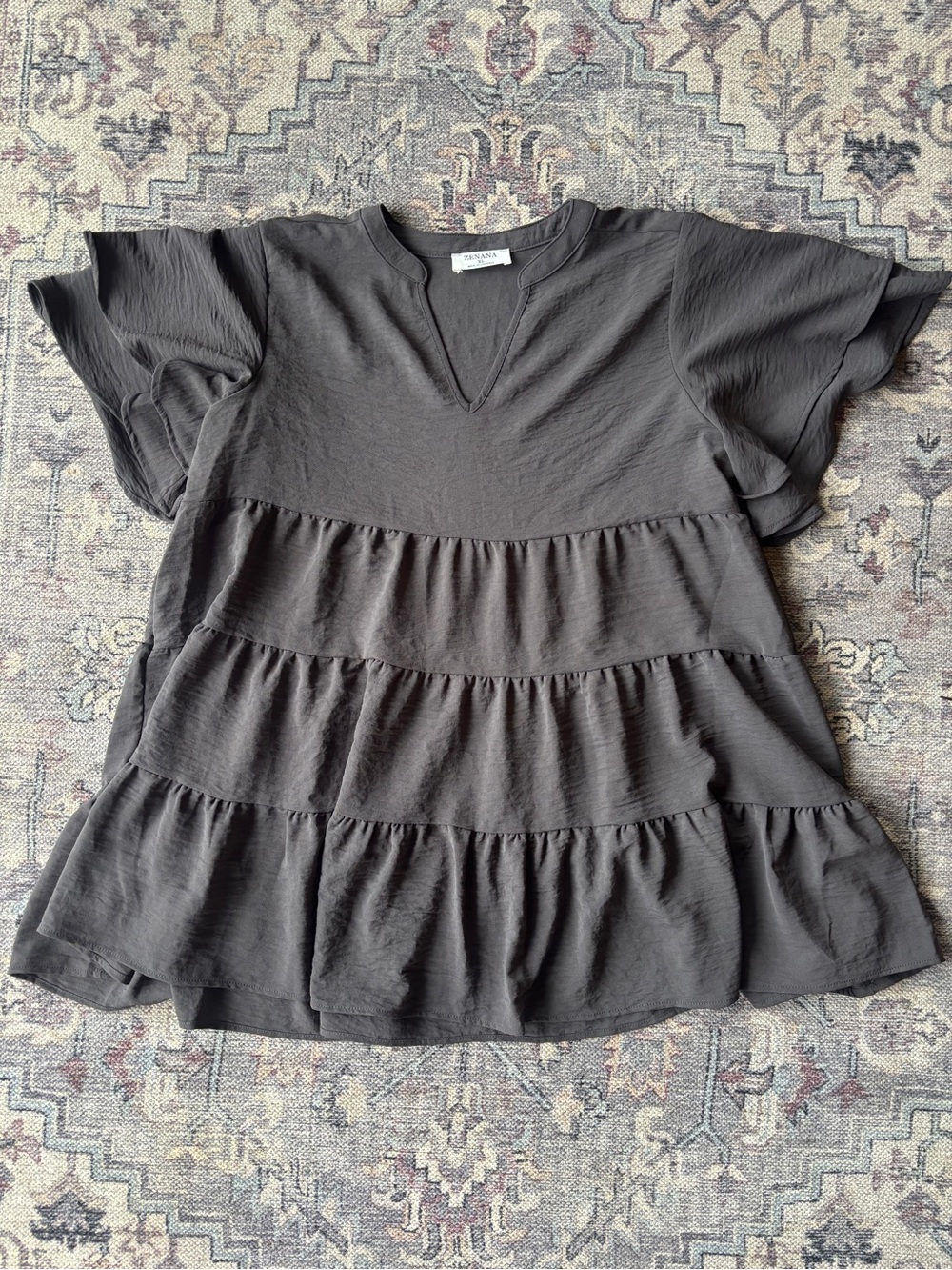 Zenana Charcoal Ruffle Tiered Short Sleeve Top